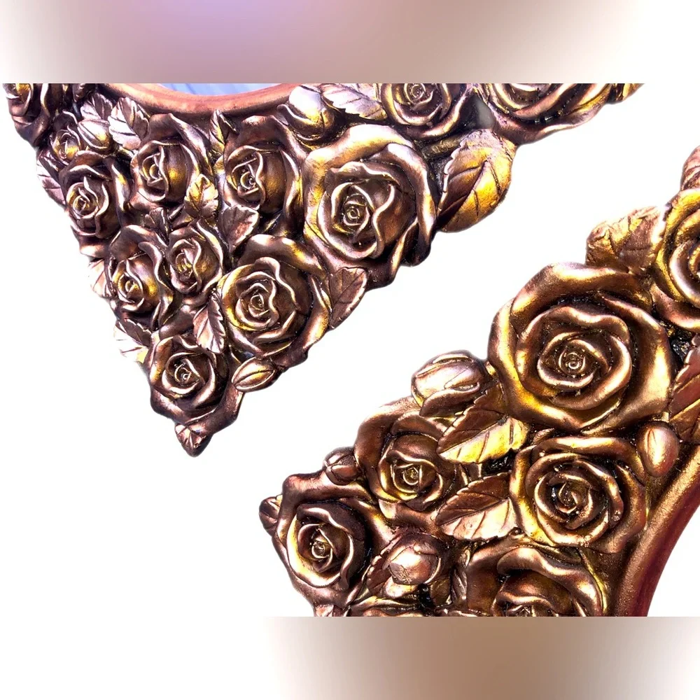 Golden Brass Frame Roses Mirror Wall Decoration Gold Valentine’s Day Gift Idea